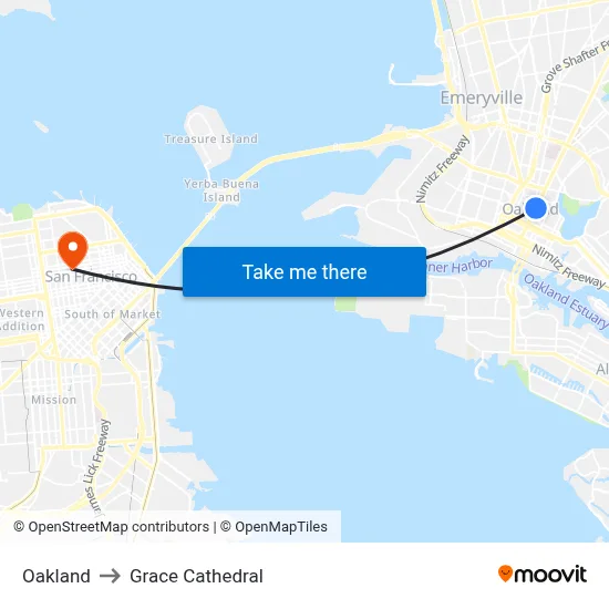 Oakland to Grace Cathedral map