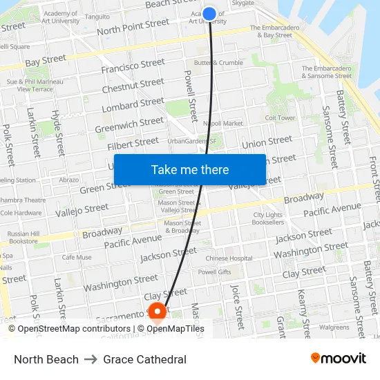 North Beach to Grace Cathedral map