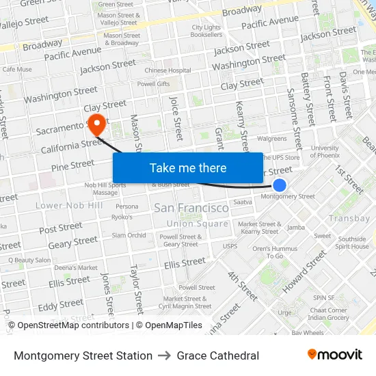 Montgomery Street Station to Grace Cathedral map