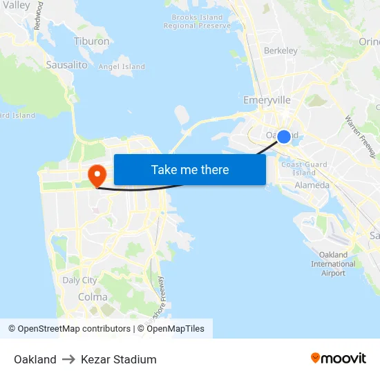 Oakland to Kezar Stadium map