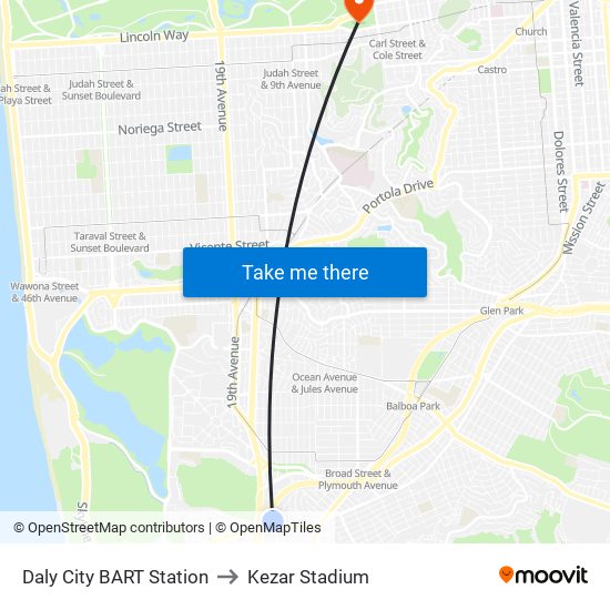 Daly City BART Station to Kezar Stadium map