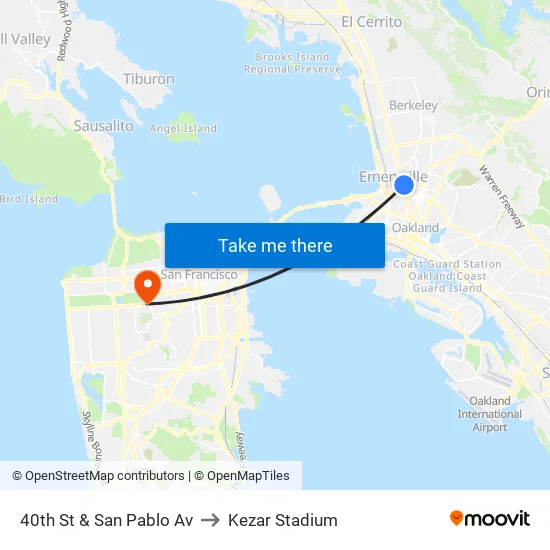 40th St & San Pablo Av to Kezar Stadium map