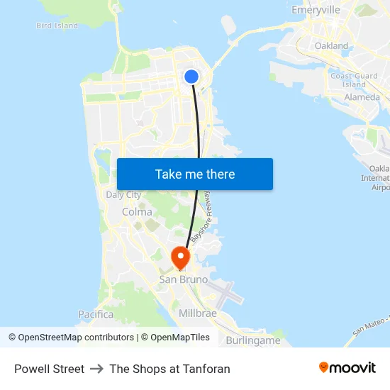 Powell Street to The Shops at Tanforan map