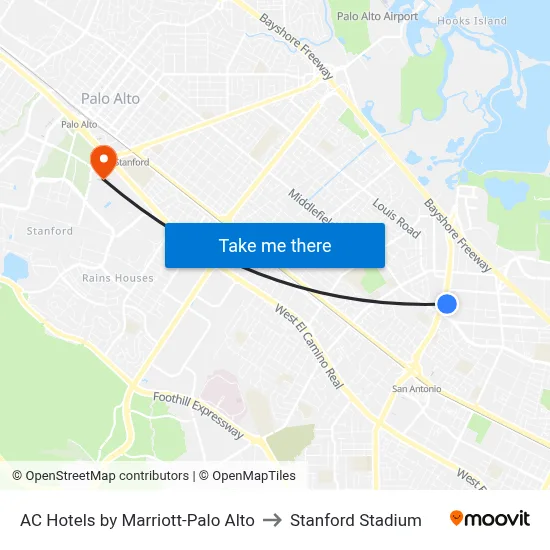 AC Hotels by Marriott-Palo Alto to Stanford Stadium map