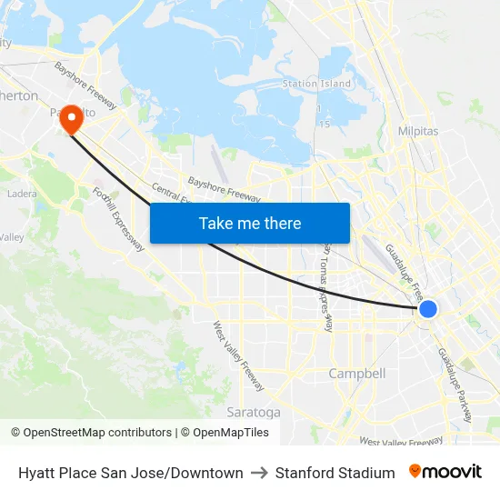 Hyatt Place San Jose/Downtown to Stanford Stadium map