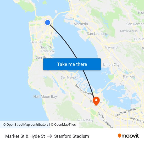 Market St & Hyde St to Stanford Stadium map