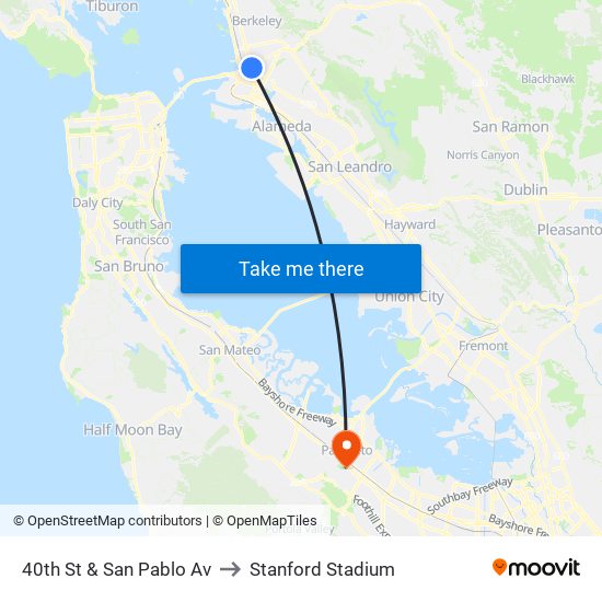 40th St & San Pablo Av to Stanford Stadium map