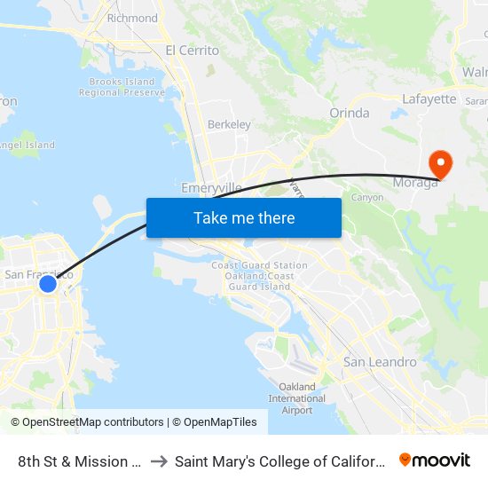 8th St & Mission St to Saint Mary's College of California map