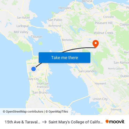 15th Ave & Taraval St to Saint Mary's College of California map