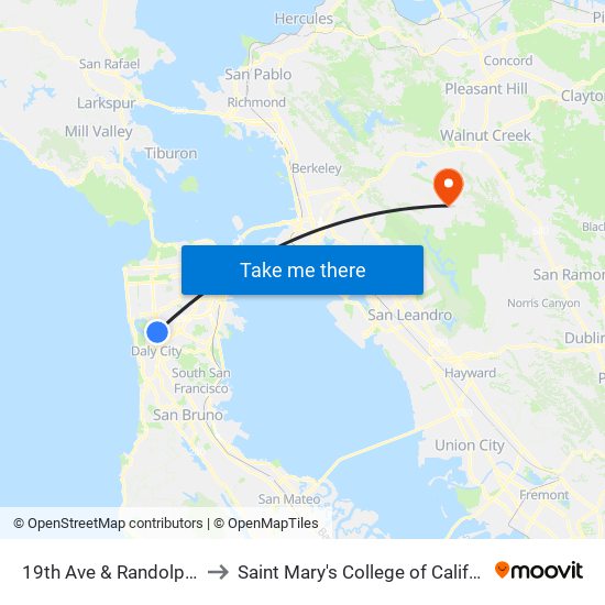 19th Ave & Randolph St to Saint Mary's College of California map