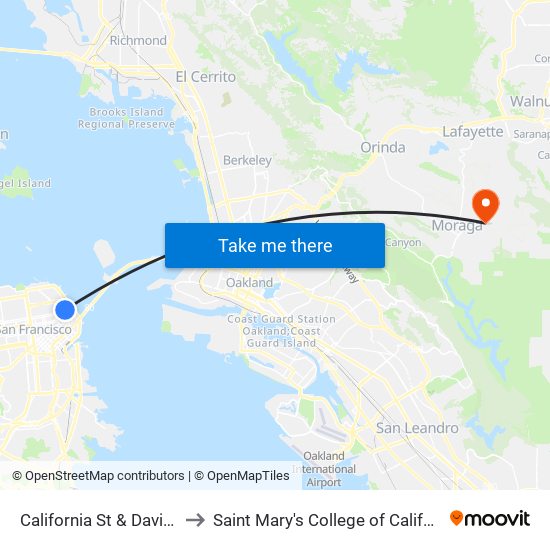 California St & Davis St to Saint Mary's College of California map