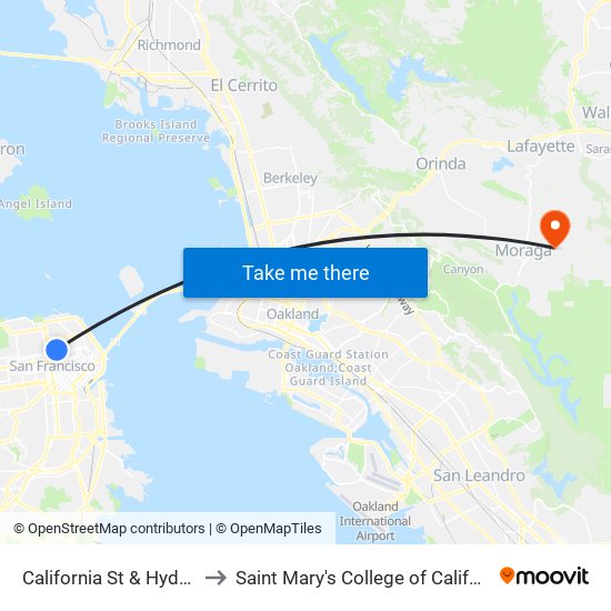 California St & Hyde St to Saint Mary's College of California map