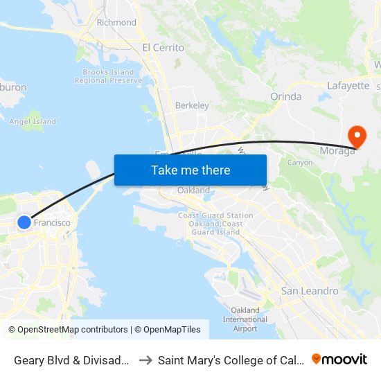 Geary Blvd & Divisadero St to Saint Mary's College of California map