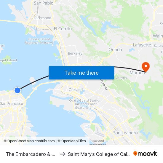 The Embarcadero & Bay St to Saint Mary's College of California map