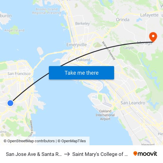 San Jose Ave & Santa Rosa Ave to Saint Mary's College of California map