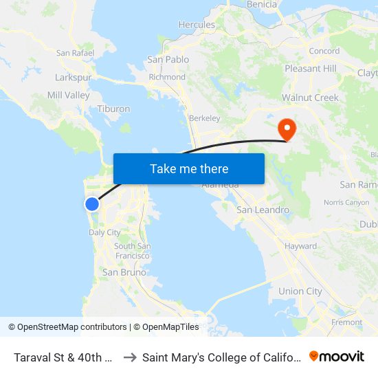 Taraval St & 40th Ave to Saint Mary's College of California map