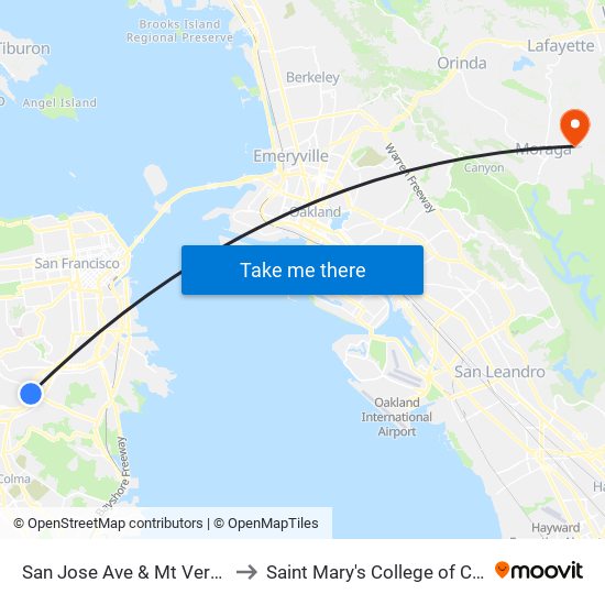 San Jose Ave & Mt Vernon Ave to Saint Mary's College of California map