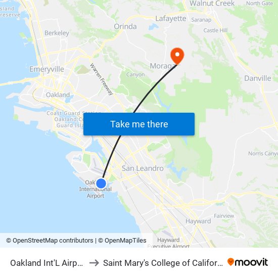 Oakland Int'L Airport to Saint Mary's College of California map