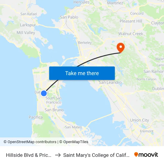 Hillside Blvd & Price St to Saint Mary's College of California map