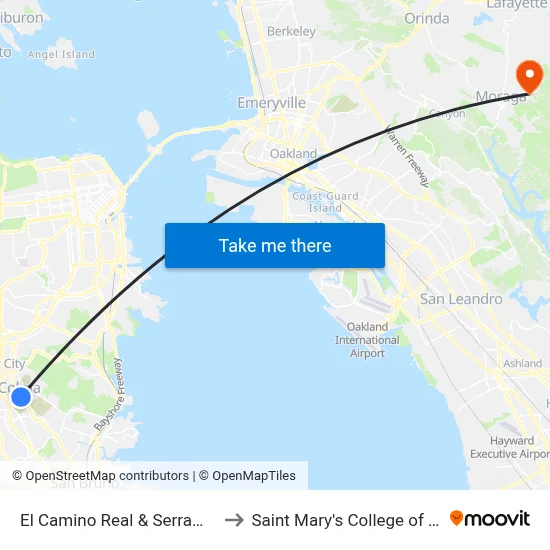 El Camino Real & Serramonte Blvd to Saint Mary's College of California map