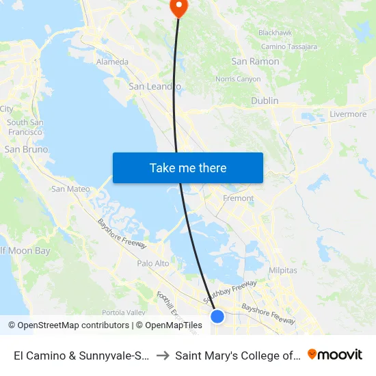 El Camino & Sunnyvale-Saratoga (E) to Saint Mary's College of California map