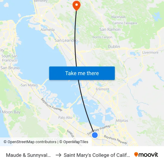 Maude & Sunnyvale (E) to Saint Mary's College of California map