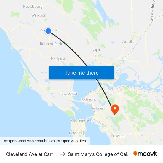 Cleveland Ave at Carrillo St to Saint Mary's College of California map