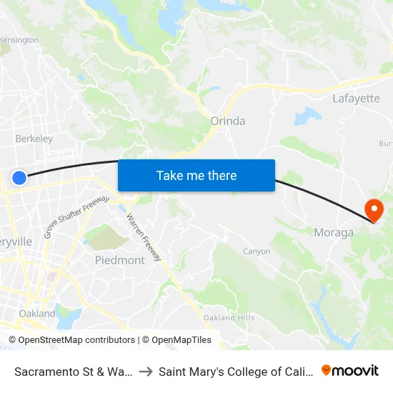 Sacramento St & Ward St to Saint Mary's College of California map