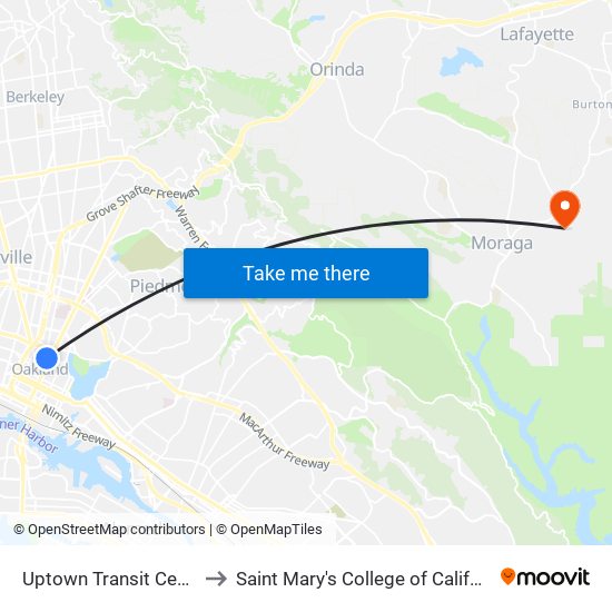 Uptown Transit Center to Saint Mary's College of California map