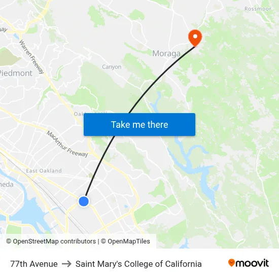 77th Avenue to Saint Mary's College of California map