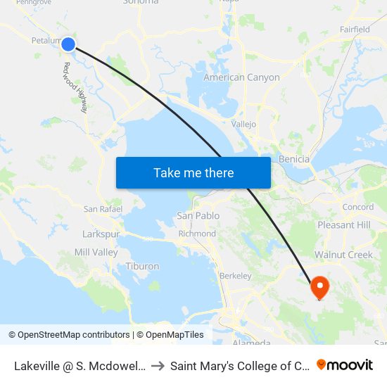 Lakeville @ S. Mcdowell Ext SB to Saint Mary's College of California map