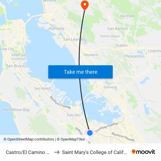 Castro/El Camino Real to Saint Mary's College of California map