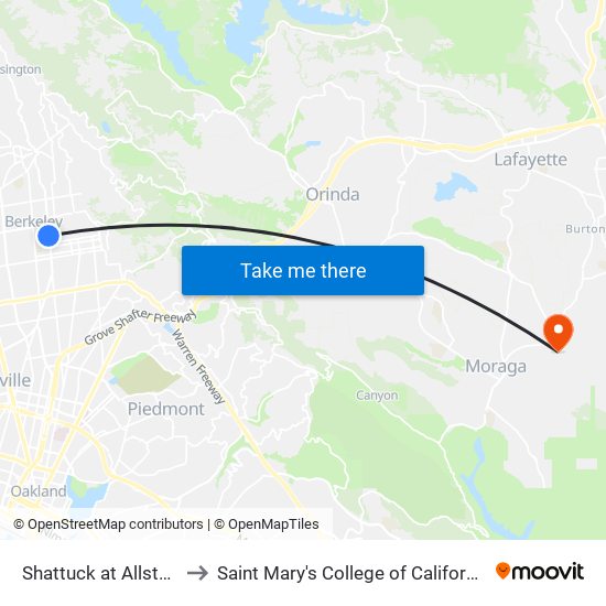 Shattuck at Allston to Saint Mary's College of California map