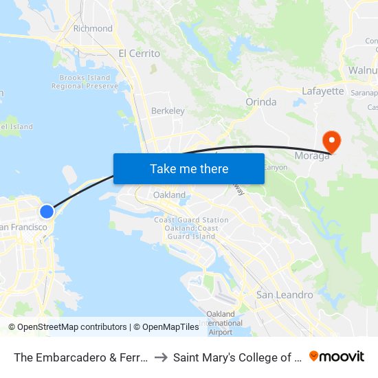 The Embarcadero & Ferry Building to Saint Mary's College of California map