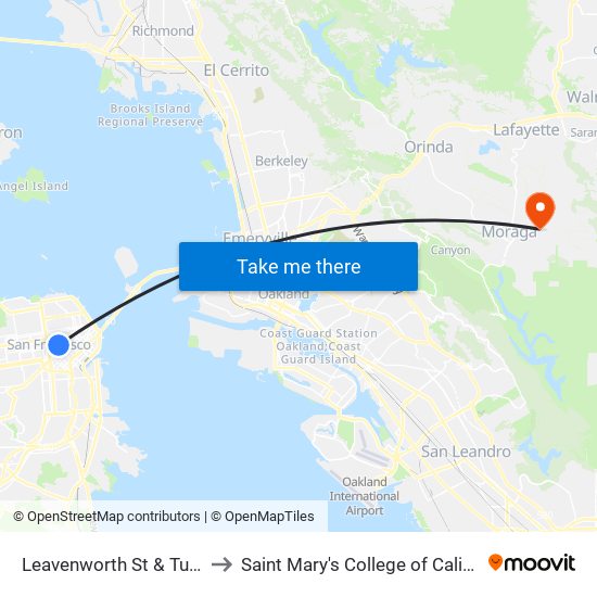 Leavenworth St & Turk St to Saint Mary's College of California map