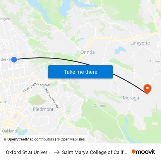 Oxford St at University to Saint Mary's College of California map