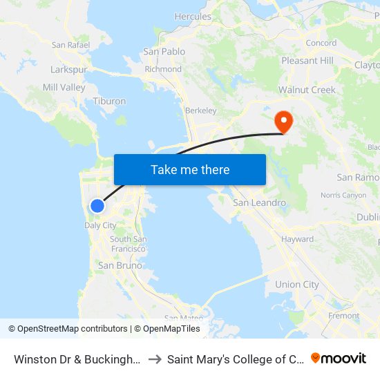 Winston Dr & Buckingham Way to Saint Mary's College of California map