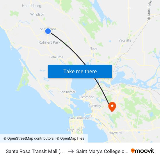 Santa Rosa Transit Mall (Platform N1) to Saint Mary's College of California map