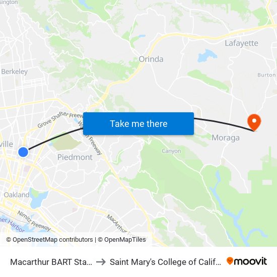 Macarthur BART Station to Saint Mary's College of California map