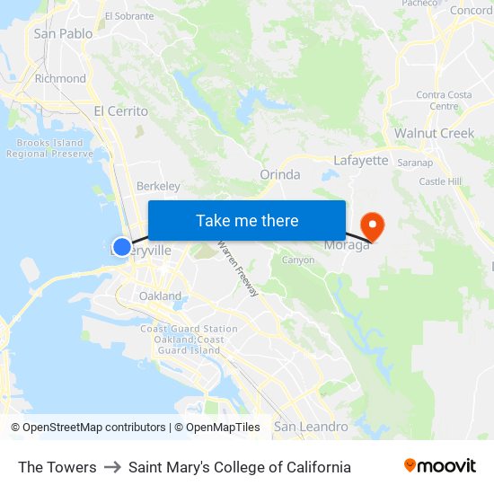 The Towers to Saint Mary's College of California map