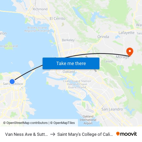 Van Ness Ave & Sutter St to Saint Mary's College of California map
