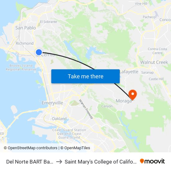 Del Norte BART Bay 4 to Saint Mary's College of California map