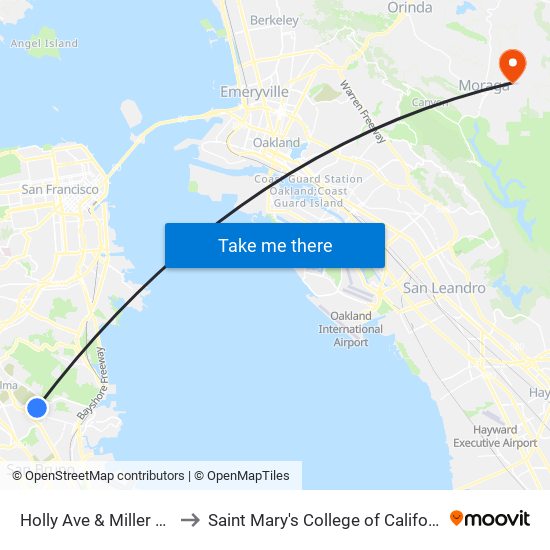 Holly Ave & Miller Ave to Saint Mary's College of California map