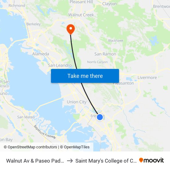 Walnut Av & Paseo Padre Pkwy to Saint Mary's College of California map