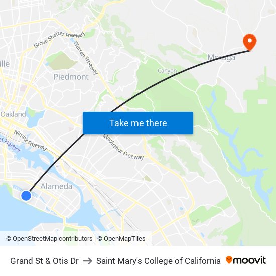 Grand St & Otis Dr to Saint Mary's College of California map