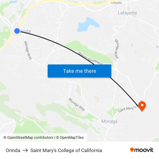 Orinda to Saint Mary's College of California map