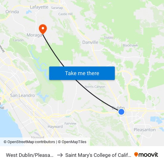 West Dublin/Pleasanton to Saint Mary's College of California map