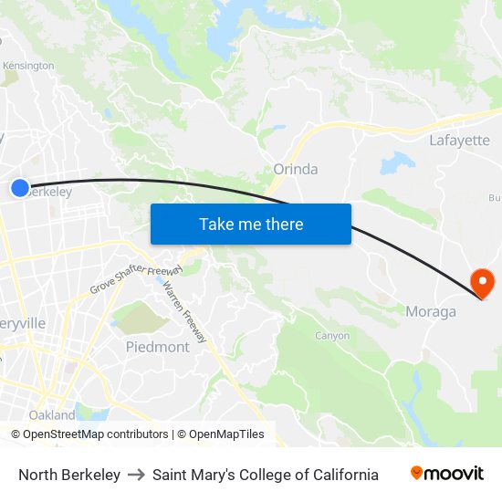 North Berkeley to Saint Mary's College of California map