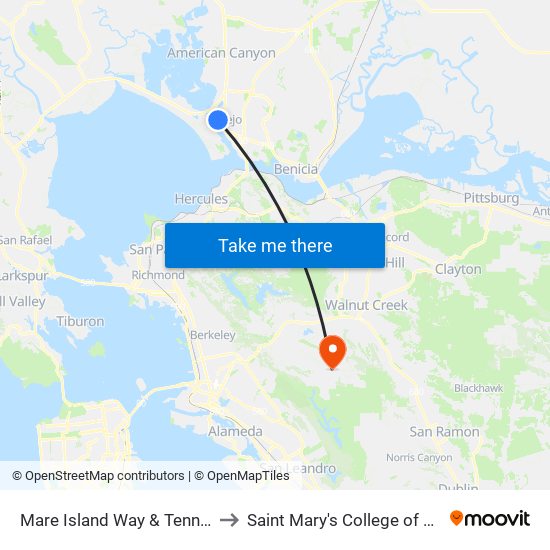 Mare Island Way & Tennessee St to Saint Mary's College of California map