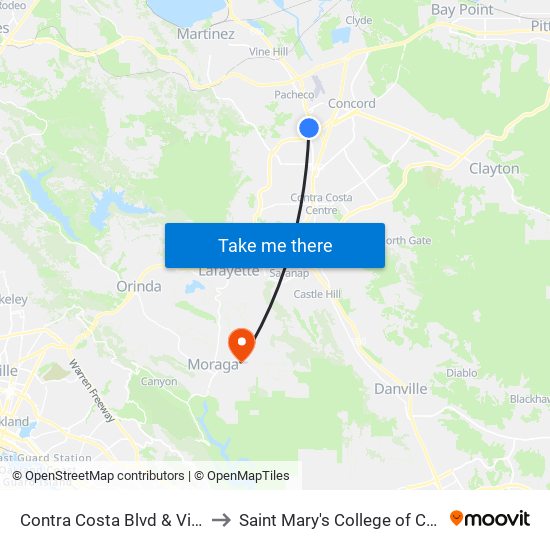 Contra Costa Blvd & Viking Dr to Saint Mary's College of California map